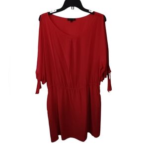 Glam 100% Silk Split-Sleeve Mini Dress, Red, sz L, EUC!